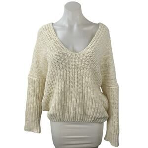Superdown  Women's Cream White Chunky Knit Batwing Long Sleeve Sweater Top Sz S